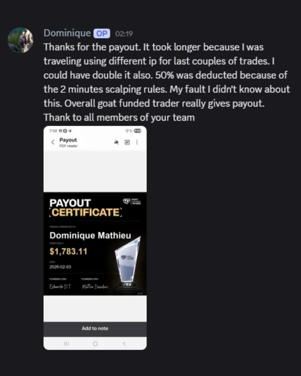 👏 Another proof that GFT delivers.

Thanks for these testimonials inside our Discord Server

From fast approvals to fair risk reviews, our team focuses on communication, transparency, and paying what’s earned.

🏆 Congrats to Ahsan Ali, Evil FX, and Dominique

💸 Fast Rewards