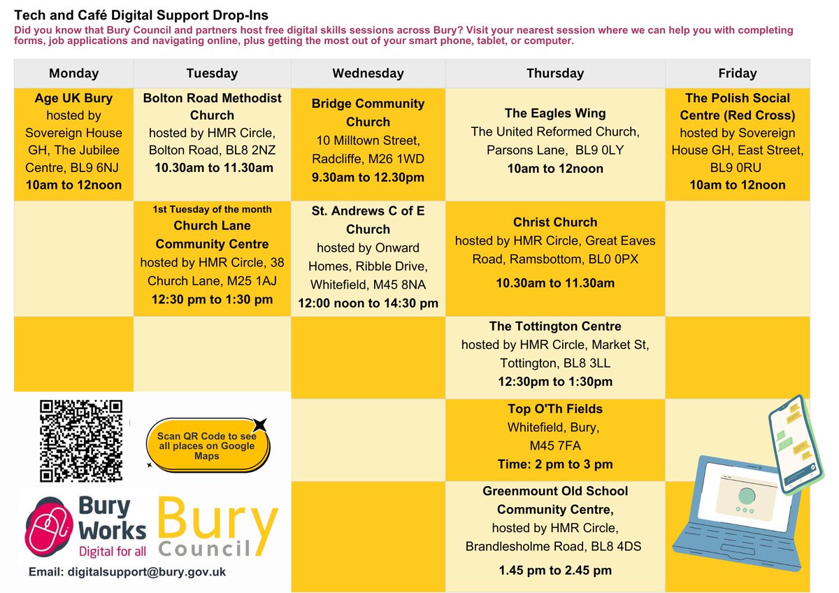 older_team's tweet image. 🌟 Free Tech &amp;amp; Café Digital Support Sessions in Bury 🌟

Need help with your phone, tablet or laptop? Drop in for free digital support across Bury — no booking needed!

📧 More info: digitalsupport@bury.gov.uk

#DigitalSupport #DigitalInclusion  #TechHelp #FreeSessions #GetOnline