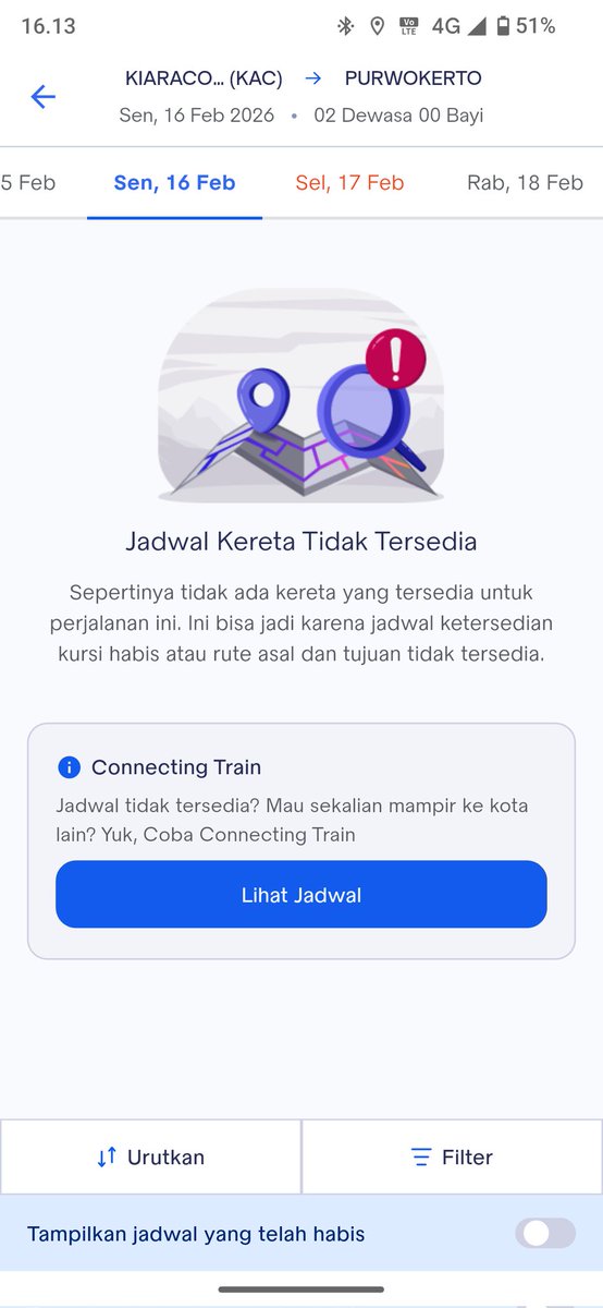 arthrophyta's tweet photo. @KAI121 halo min. Saya mau pesen tiket Bandung - Purwokerto, kenapa jadwalnya ga ada semua.? Padahal niatnya bukan buat tiket mudik. Bahkan jadwal tiket dari bulan Feb-Mar, ga ada semua. Gimana nih.!? https://t.co/JNbcMqkTjN