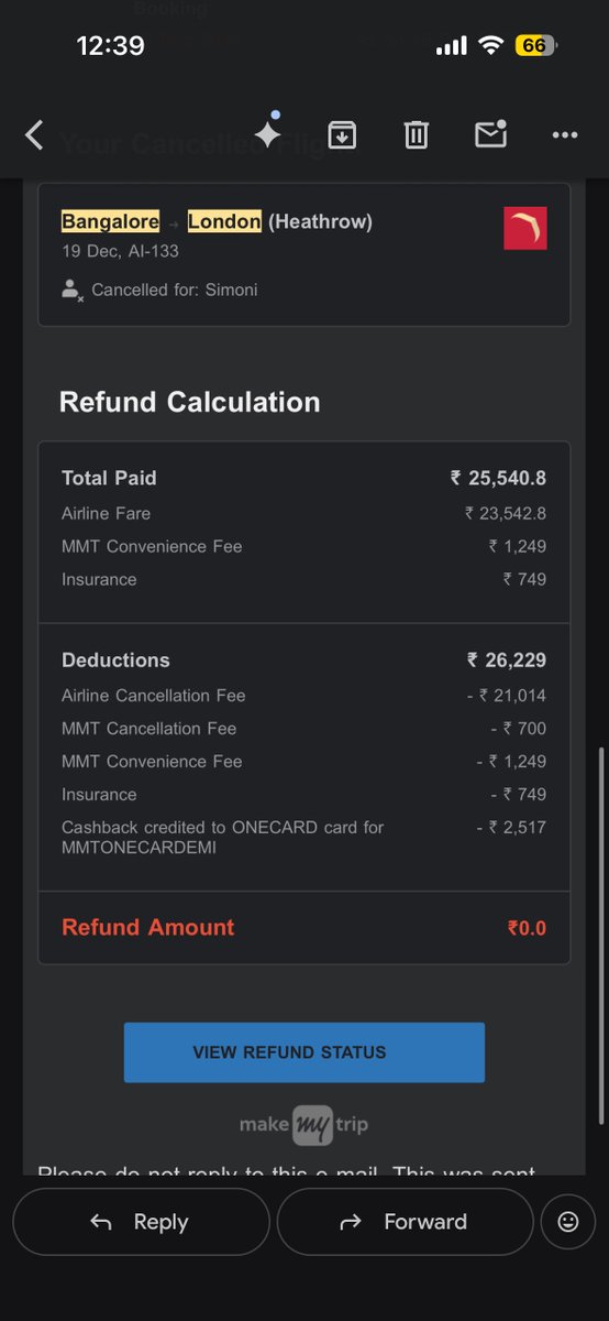 Iamsimoni's tweet photo. This is not acceptable at all. I have tried reaching out customer service so many times. But I never have been able to talk to a customer executive since they said my refund has been processed. I need my full refund. https://t.co/mrP3QSstZ7