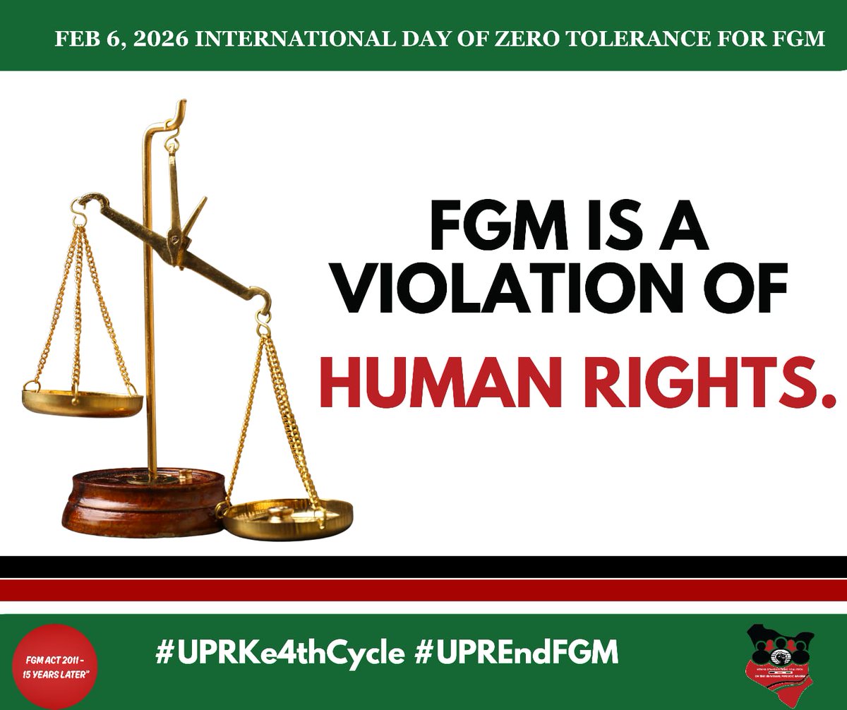 #EndFGM 

On this International Day of Zero Tolerance for Female Genital Mutilation, we stand with girls and women whose bodies have been violated in the name of culture, control and silence.

During Kenya’s 4th Universal Periodic Review, the state received clear recommendations