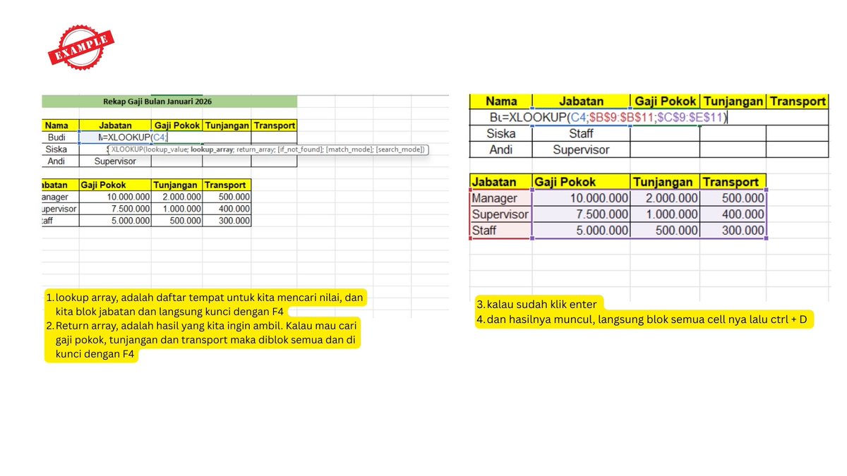 americanona02's tweet image. Gak perlu hitung kolom, gak perlu takut geser tabel, dan gak perlu ribet nambahin rumus error. XLOOKUP lebih fleksibel, lebih aman, dan anti-ribet. Kalian harus cobain sih, rumus ini =XLOOKUP(.......) . Contohnya ada dibawah yaa. Semoga bermanfaat 😍😍😍#ExcelSatSetBarengNana