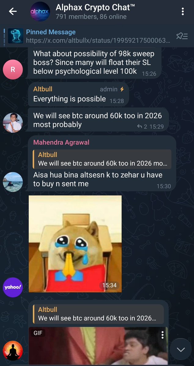 This is October 2025 chat in my telegram about $BTC future price action.

I knew what was coming and I shared my thoughts in telegram and on X multiple times.

I remember how bullish people were few months before n calling for an ultimate alt season and bitcoin $200k $ETH $7k 🥱