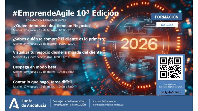 🤯 ¡Convierte tu idea en negocio!

🔛 Únete a #EmpezarAEmprender ↔️ #EmprendeAgile (10ª edición).

🌀 Programa online para personas emprendedoras en 𝐟𝐚𝐬𝐞 𝐢𝐝𝐞𝐚.

🗓️ Del 17 febrero al 19 marzo.

📝 Inscripciones hasta ➊➎ 𝗱𝗲 𝗳𝗲𝗯𝗿𝗲𝗿𝗼.

ℹ️ bit.ly/4alRMwq