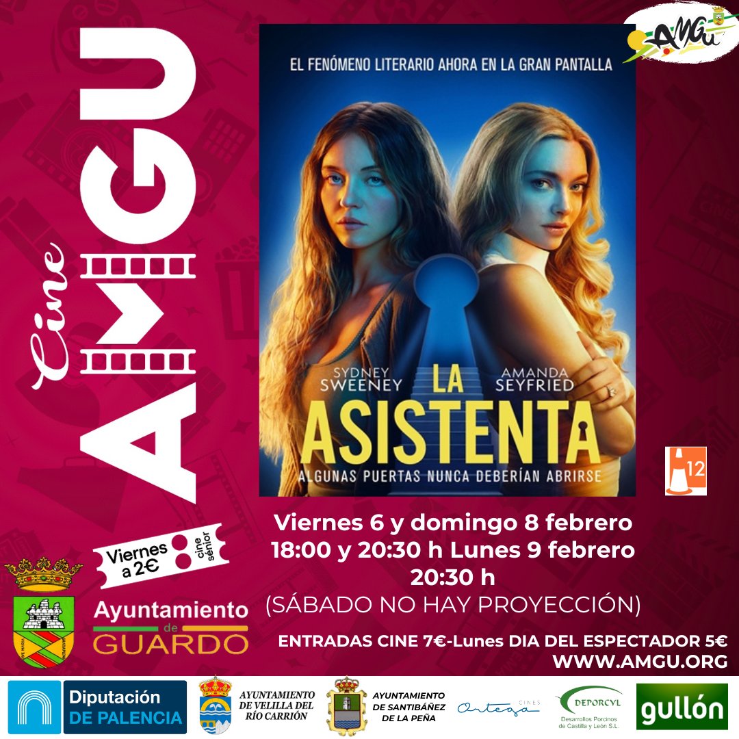 🔎 En cartelera con #CineAMGU 🎬
👉LA ASISTENTA, el thriller psicológico que está dando que hablar entre cinéfilos y fans del suspense.
(SÁBADO NO HAY PROYECCIÓN)
💻  amgu.org

#Guardo #Plandecine #AMGu #Palencia #LaAsistenta