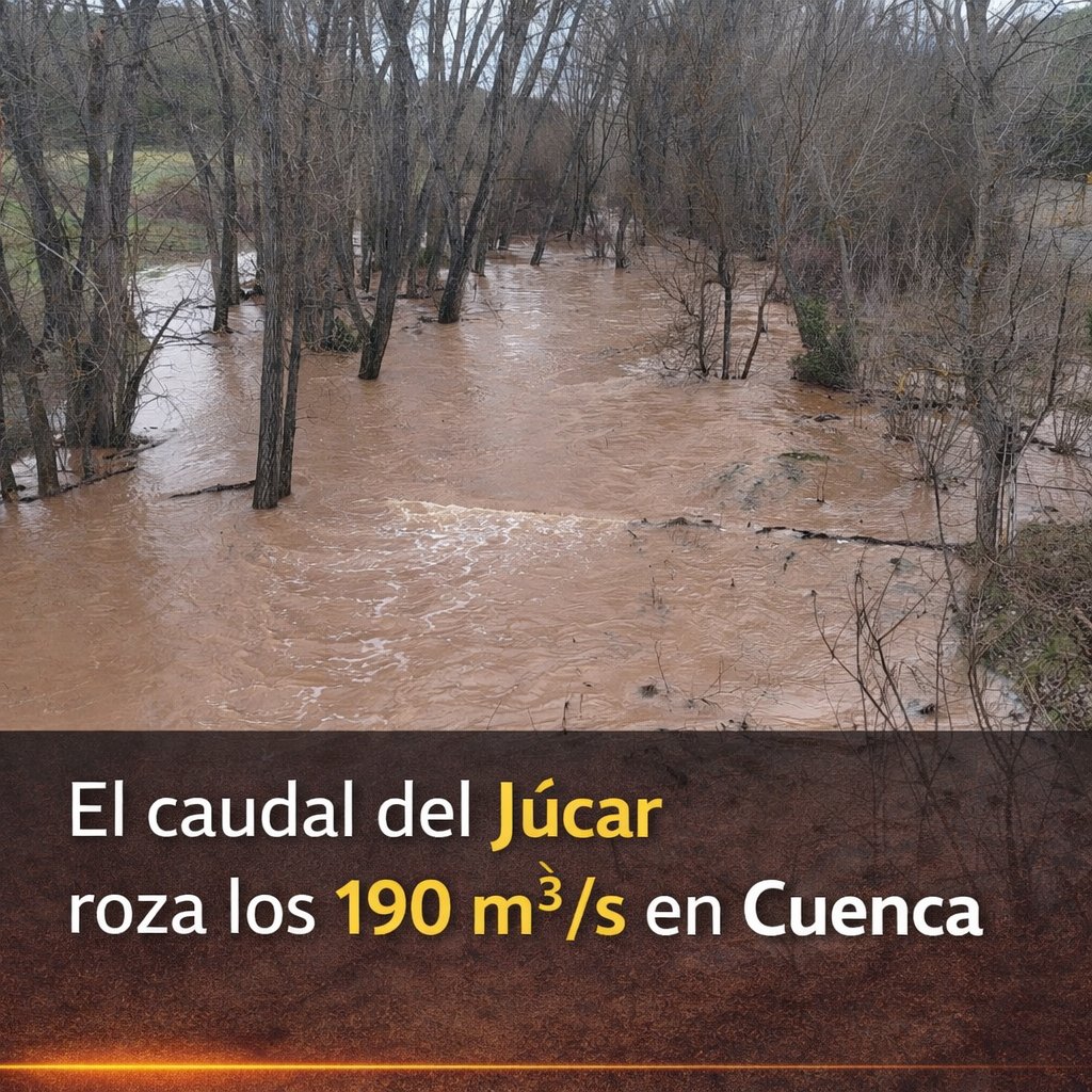 RevistaMasTuria's tweet image. El caudal del #Júcar roza los 190 m³/s en #Cuenca y mantiene activados los avisos por crecidas en su cabecera

👁‍🗨 ojosdemoya.info/2026/02/el-cau…