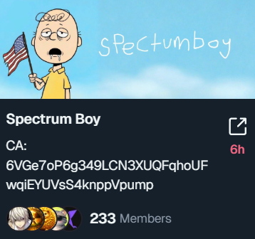 qkl9963's tweet photo. ✅ $SPECTRUMBOY was precisely targeted by the GMGN chain sweeping system, perfectly capturing $SPECTRUMBOY from $455 to $6073.

The secret weapon for mastering #memecoin: Tools + Intelligence = Explosive Growth Opportunities

Quickly copy wallet strategy: https://t.co/E7XXf5UFWr

Contract Address: 6VGe7oP6g349LCN3XUQFqhoUFwqiEYUVsS4knppVpump

Real-time K-line monitoring:

GMGN Platform: https://t.co/fnbmS7l1VO

OKX Wallet View: https://t.co/GNrHzlt6FD

Beginner's Guide to Screening Videos 👇

Tool Entry: https://t.co/UP18iqHHNH

🔥Narrative Essence Extracted by Debot https://t.co/WIw8mcJfp0

Core Narrative: The SPECTRUMBOY token originated from a Twitter community tweet about the American flag meme. The background was a frustrated boy expressing weariness about national events. Its logo showed a bald cartoon boy holding an American flag, eyes half-closed, mouth open and drooling, wearing a yellow shirt standing against a blue background.

You can use TGbot for one-click trading: https://t.co/T2Xa76eCnM