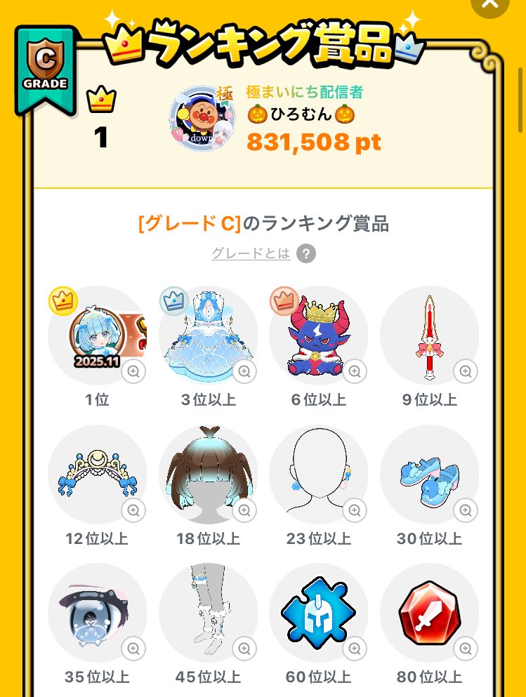 😈RPG⚔️ 2025.11復刻開催
🔥れっつあーるぴーじー！5💧
箱無し83万pt C🥇位
これでCグレード4冠👑です！
終盤に始動してなんとか頂点取れました！！
やっぱり1位🥇取れるゲームはやりがいを感じる！
あるぴでは僕はこういう楽しみ方をしています。
アシストに来てくださった方ありがとうございました🙇‍♂️