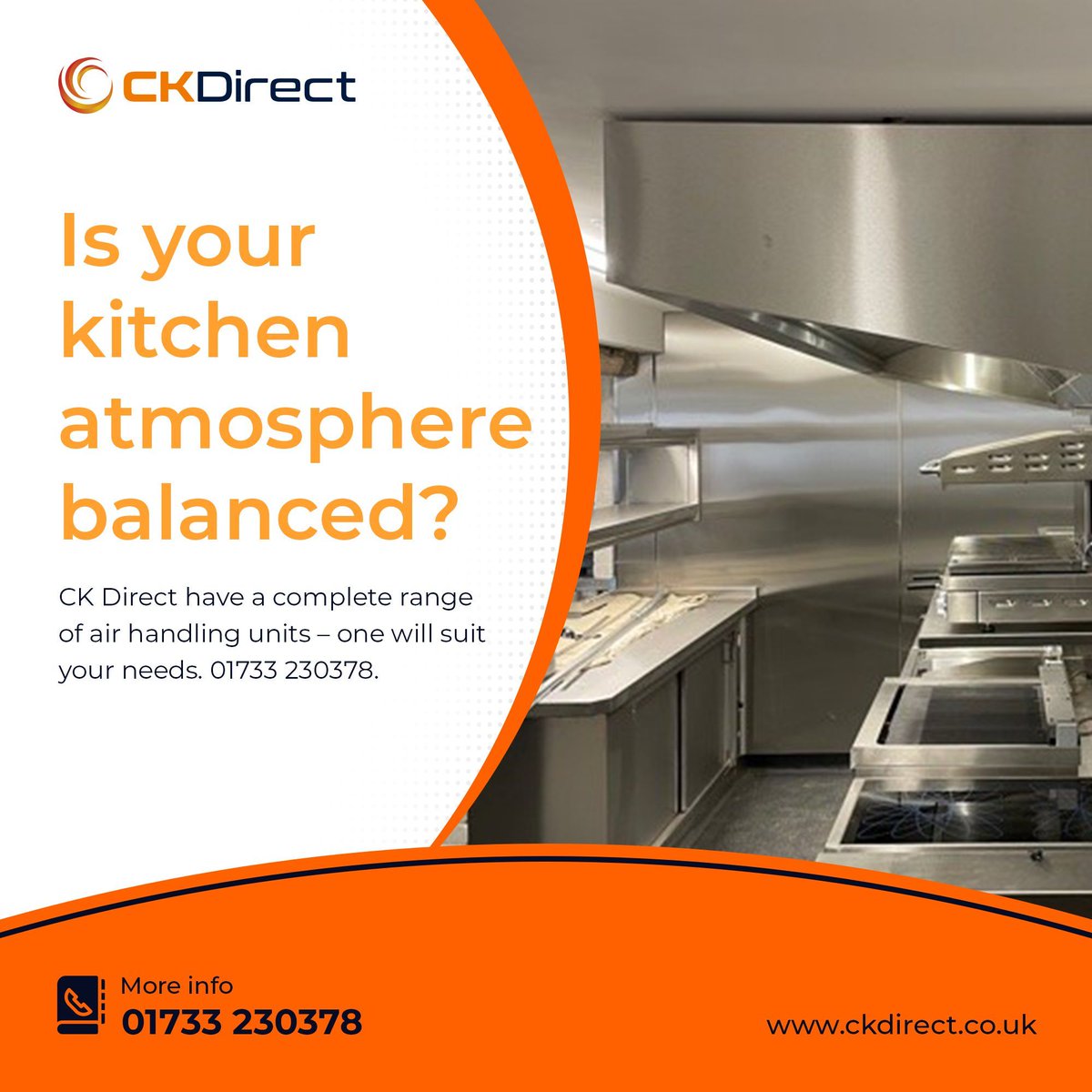 Is your kitchen atmosphere balanced?
CK Direct have a complete range of air handling units – one will suit your needs. 
01733 230378. ckdirect.co.uk/air-handling