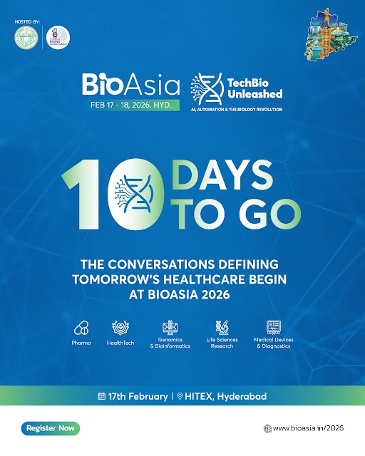 BioAsiaOfficial's tweet image. Only 10 days to go! Join policymakers, CEOs, scientists, and investors at BioAsia 2026 as they explore what’s next in TechBio, AI, and the future of healthcare. TechBio Unleashed is set to unlock new possibilities!

 Feb 17th – 18th
HITEX, Hyderabad

Register Here:…