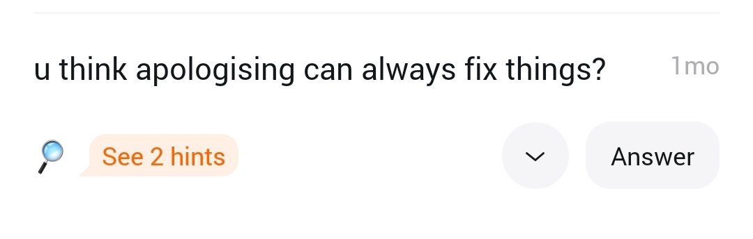 So I have a tellonym account, never used, never shared cause I have a Zaqa. And I get like spam questions or whatever. They're usually hilariously weird or silly or dumb or inaccurate. But this one is actually bothering me. 😭