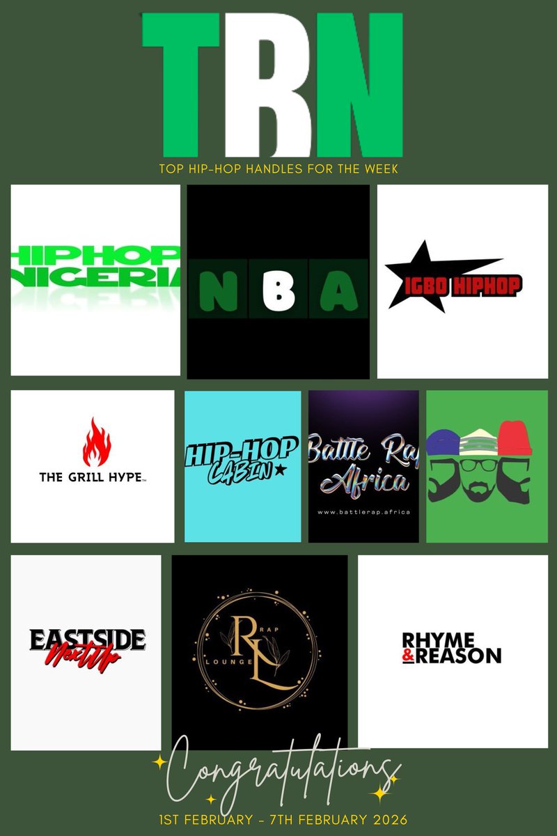 BillboardNaija1's tweet photo. TOP HIP-HOP HANDLES FOR THE WEEK 1 - 07 FEB

1. @Nigerian_Hiphop
2. @NigerianBarz
3. @igbohiphopNG
4. @Thegrillhype 
5. @hiphopcabin 
6. @BattleRapAfrica 
7. @Wazobia_Hiphop 
8. @eastsidenextup
9. @RapLounge_
10. @randrng 

Criteria: Online digs &amp; contributions to Hiphop culture https://t.co/9YVhLLiBh7