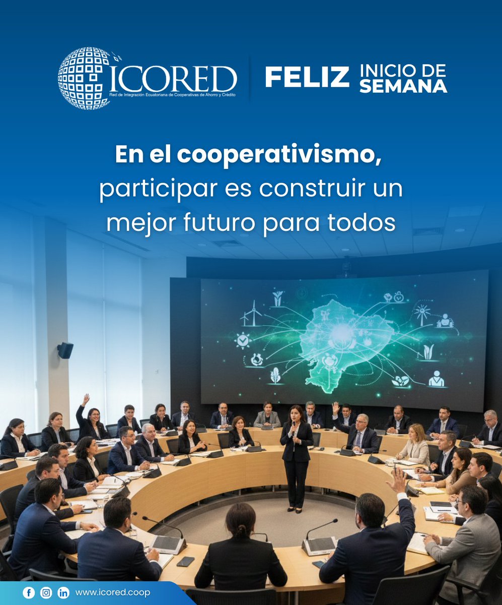 IcoredEC's tweet photo. 📷 ¡Feliz inicio de semana! 
Que estos días vengan cargados de motivación, aprendizajes y logros compartidos. 
¡Sigamos trabajando unidos por un futuro mejor! #EcuadorPaísCooperativo #Icored #CooperativasIcored #cooperativasecuador #IcoredEcuador #SéParteDeAlgoMásGrande https://t.co/8NvqnJGfIT