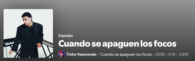 ChartMusicES's tweet photo. 🟢💡 (05/01) "Cuando se apaguen los focos" de Tinho Vaamonde consigue un pre-debut de 3.816 streams en Spotify 🆕
CSALF IS OUT!!!
#OTDirecto6F #Tinho #CSALF https://t.co/HfgeQ0bbCt