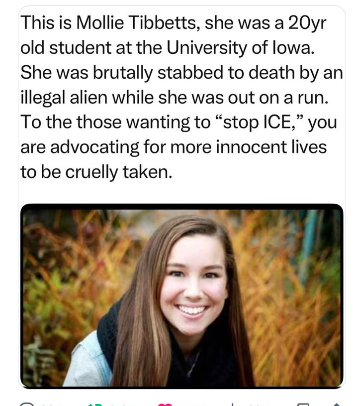 LoveMyGrands8's tweet photo. @IngrahamAngle An illegal dairy farm worker in Iowa kidnapped and murdered Mollie Tibbetts. Deport them ALL https://t.co/2rjAboKPqp