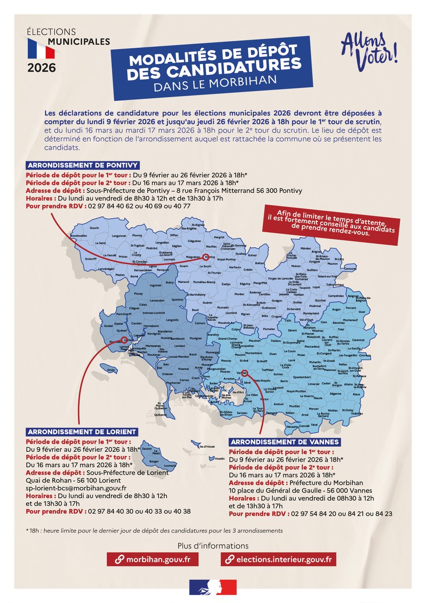 Image de Préfet du Morbihan - #Municipales2026 | 
Modalités de dépôt des candidatures dans le #Morbihan

Pour être candidat aux él