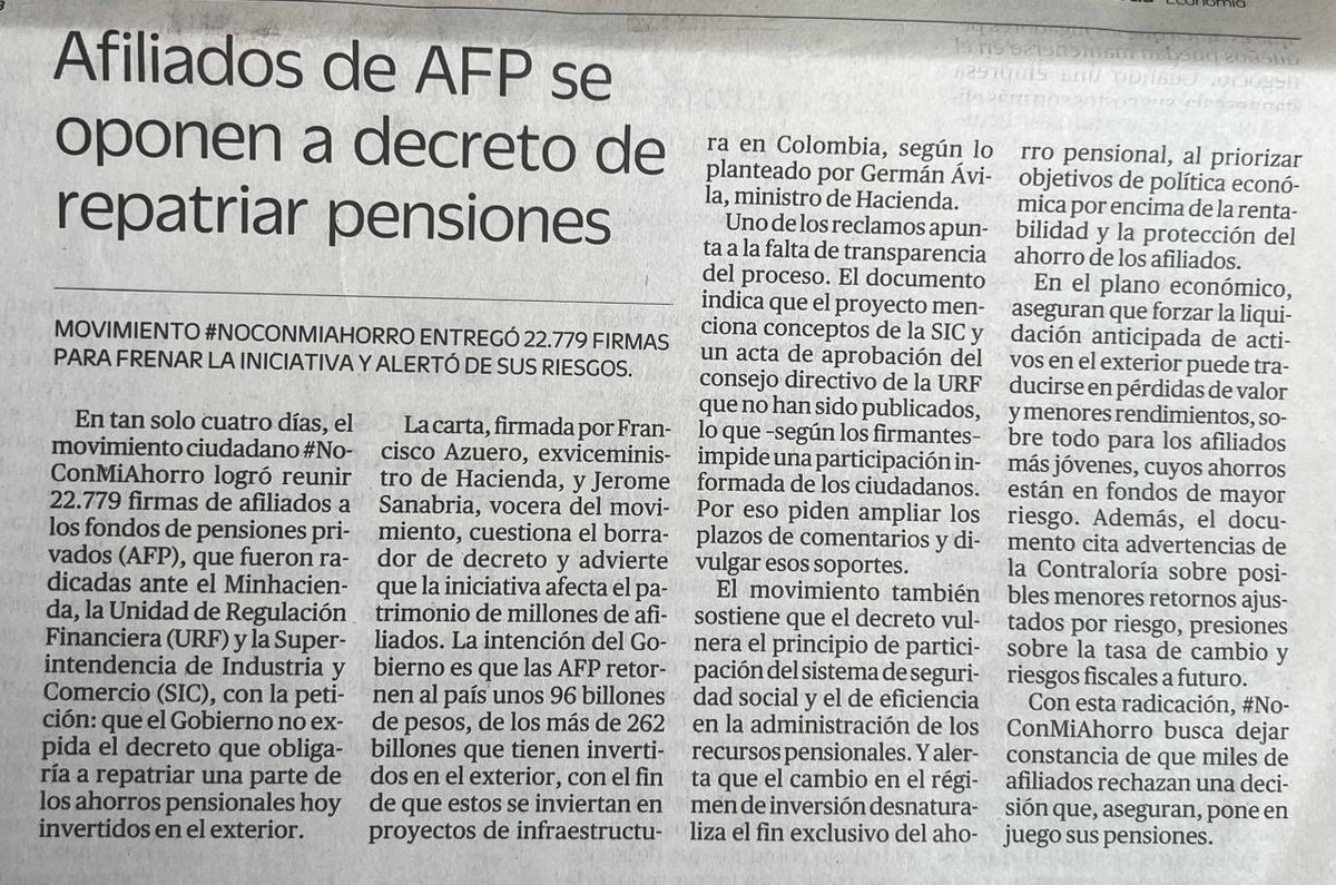 Hoy salimos en la página 1.9 de la edición impresa de EL TIEMPO

«Movimiento #NoConMiAhorro entregó 22.779 firmas para frenar la iniciativa y alertó sus riesgos»