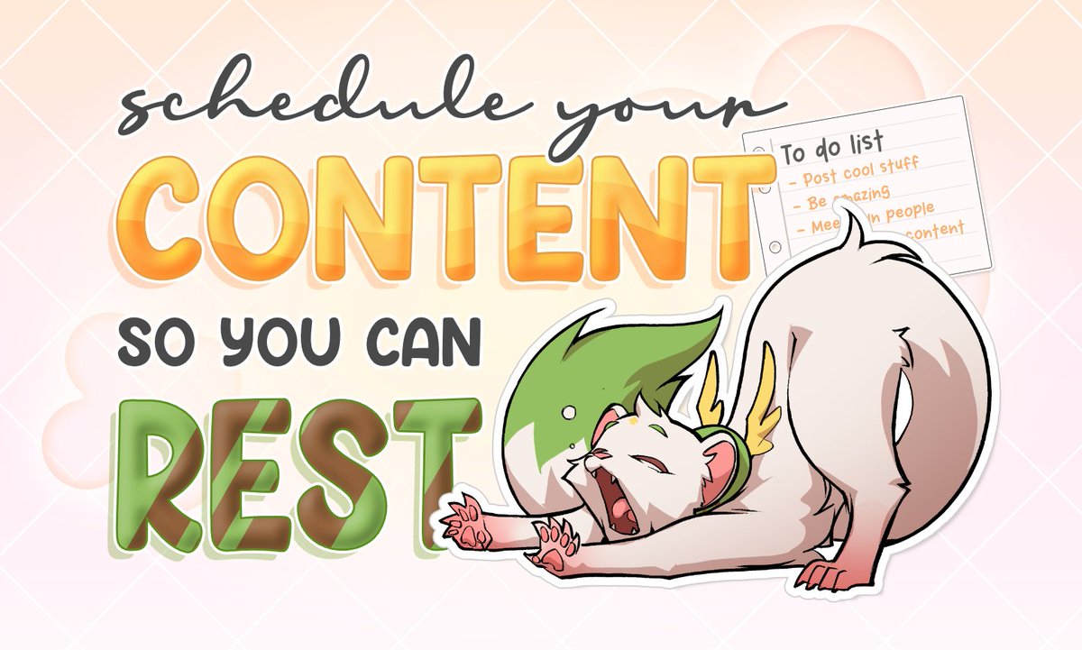Massive content tips: Utilise scheduling tools! ✨

Bulk creating content and scheduling them can buy you a lot of time. What you do with this time can depend on what you need more: Maybe you need some extra rest days, or maybe you need some more time to put into other projects!