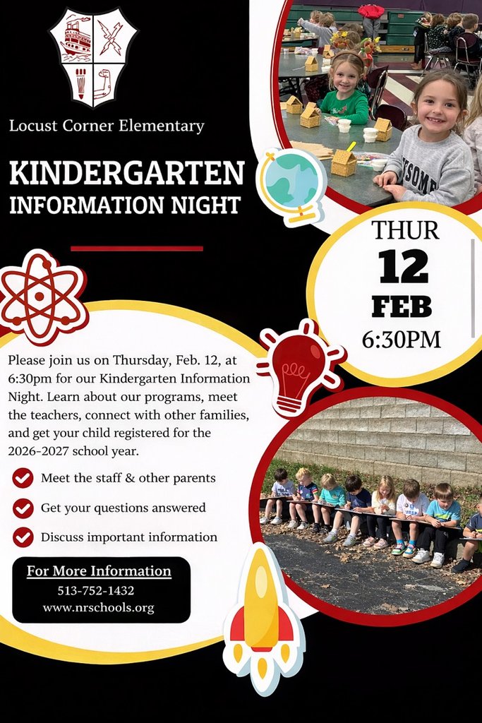 LocustCorner's tweet photo. RESCHEDULED for Feb. 12. If your child will be 5 by August 19, come visit us next week to get some more information about Kindergarten! ❤️🖤🦁 https://t.co/vC4oerw99l
