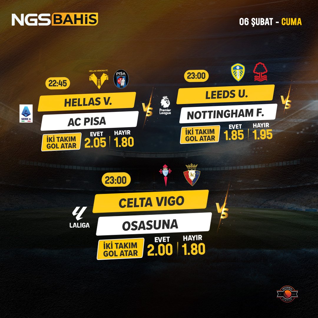 Günün öne çıkan maçları.
06 Şubat Cuma
• Hellas V. 🆚 AC Pisa
• Leeds U. 🆚 Nottingham F.
• Celta Vigo 🆚 Osasuna

🔗 NGSBAHİS Giriş: t2m.io/NGTW
🎁 %100 Hoş Geldin Bonusu!

#NGSBAHİS  #Futbol #YüksekOranlar