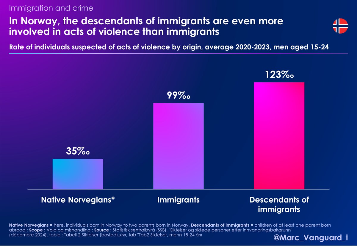 avidseries's tweet image. A pattern observed in many Western countries: Immigrants from developing nations commit crime at much higher rates than the native-born, and then the descendants of these immigrants go on to commit crime at even higher rates.