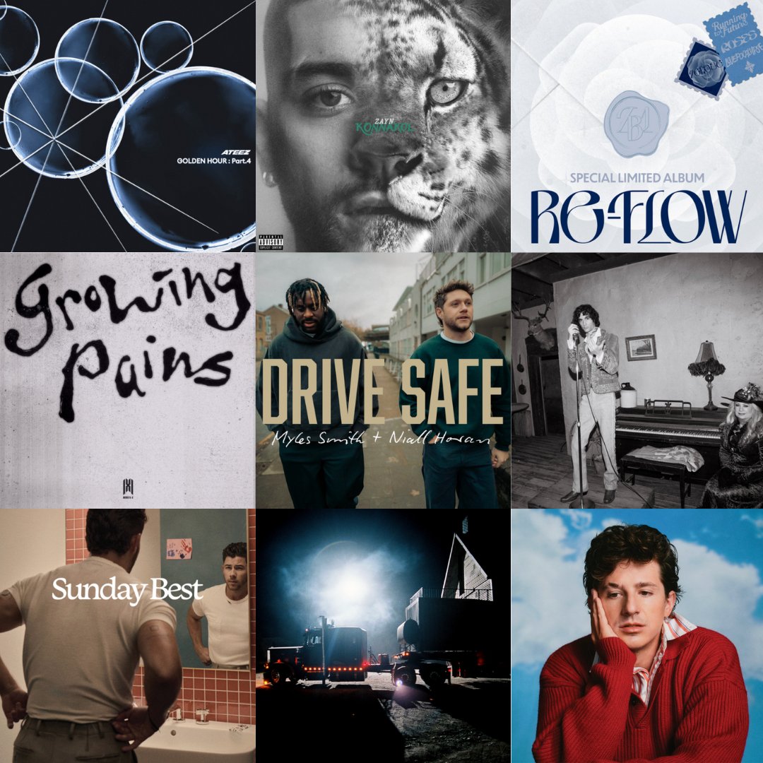 What new release are you streaming? 🎧

ATEEZ #GOLDENHOUR #GOLDENHOUR_Part4 #ATEEZ
ZAYN #DieForMe #ZAYN
ZEROBASEONE #REFLOW #ZEROBASEONE
MONSTA X #growingpains #MONSTAX
Myles Smith, Niall Horan #DriveSafe #MylesSmith #NiallHoran
sombr #Homewrecker #sombr
Nick Jonas #SundayBest