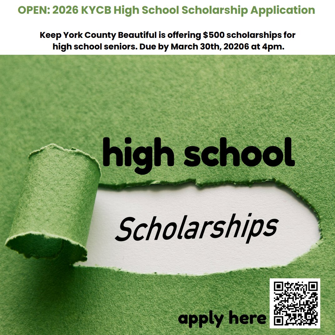 KeepYCBeautiful's tweet photo. Keep York County Beautiful High School Scholarship Application is Open! Apply through QR code or https://t.co/0Un17GD99X https://t.co/nyTAj3uZfu