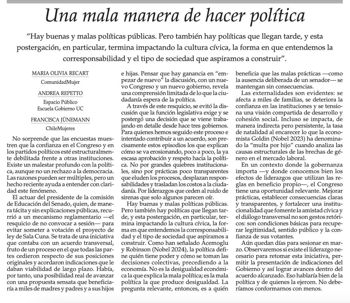Ojalá lea esta columna (si es que lee) la pretendida próxima vocera de gobierno, la misma que tuvo el descaro de declarar que este "era un mal proyecto, hecho a la rápida". Queda demostrado que no tenía la menor idea de lo que hablaba.