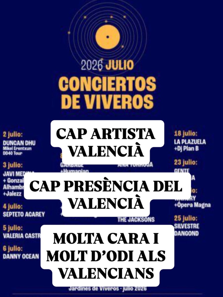 PremisOvidi's tweet photo. L’Ajuntament de València torna a menysprear als artistes valencians i la nostra llengua. No treballes a per a tots i totes les valencianes @mjosecatala? https://t.co/cywlz0cJyD
