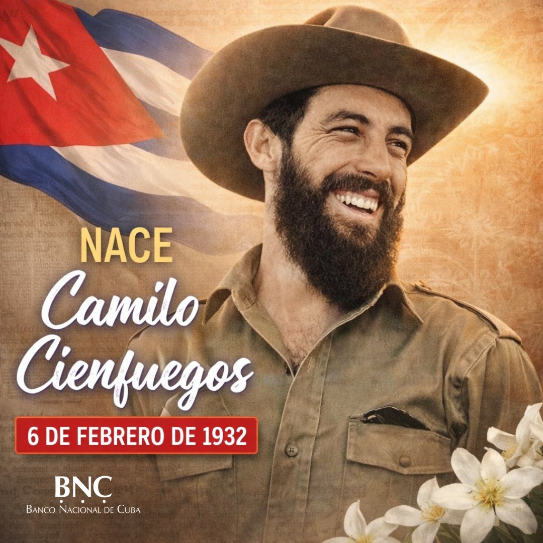 Recordamos con admiración a Camilo Cienfuegos. El héroe del sombrero alón, el "Señor de la Vanguardia", cuya sonrisa y valor se convirtieron en símbolo eterno de la Revolución Cubana           
#CamiloCienfuegos #HéroedeYaguajay #Camilo #bnccuba #sistemabancario #BancariosCubanos