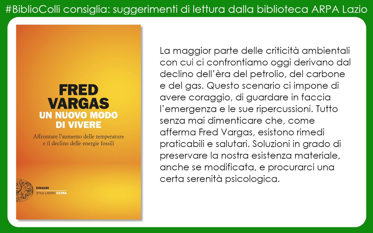 Volete saperne di più su ambiente, scienza etc?

La Biblioteca Paolo Colli di #ARPALazio ha ampia scelta di titoli #ebook da prendere in prestito con pochi click da: biblioteca.arpalazio.it/prestito-e-boo…

Oggi suggeriamo "Un nuovo modo di vivere" di Fred Vargas
