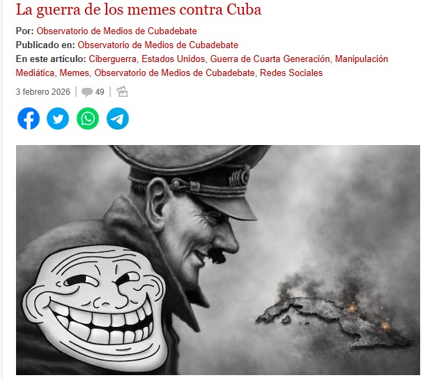 Tras la Orden Ejecutiva del Presidente de EEUU que decretó “emergencia nacional” ante la supuesta amenaza que representa #Cuba para la seguridad y la política exterior estadounidense, se produjo una avalancha coordinada de memes políticos en plataformas sociales. Fueron