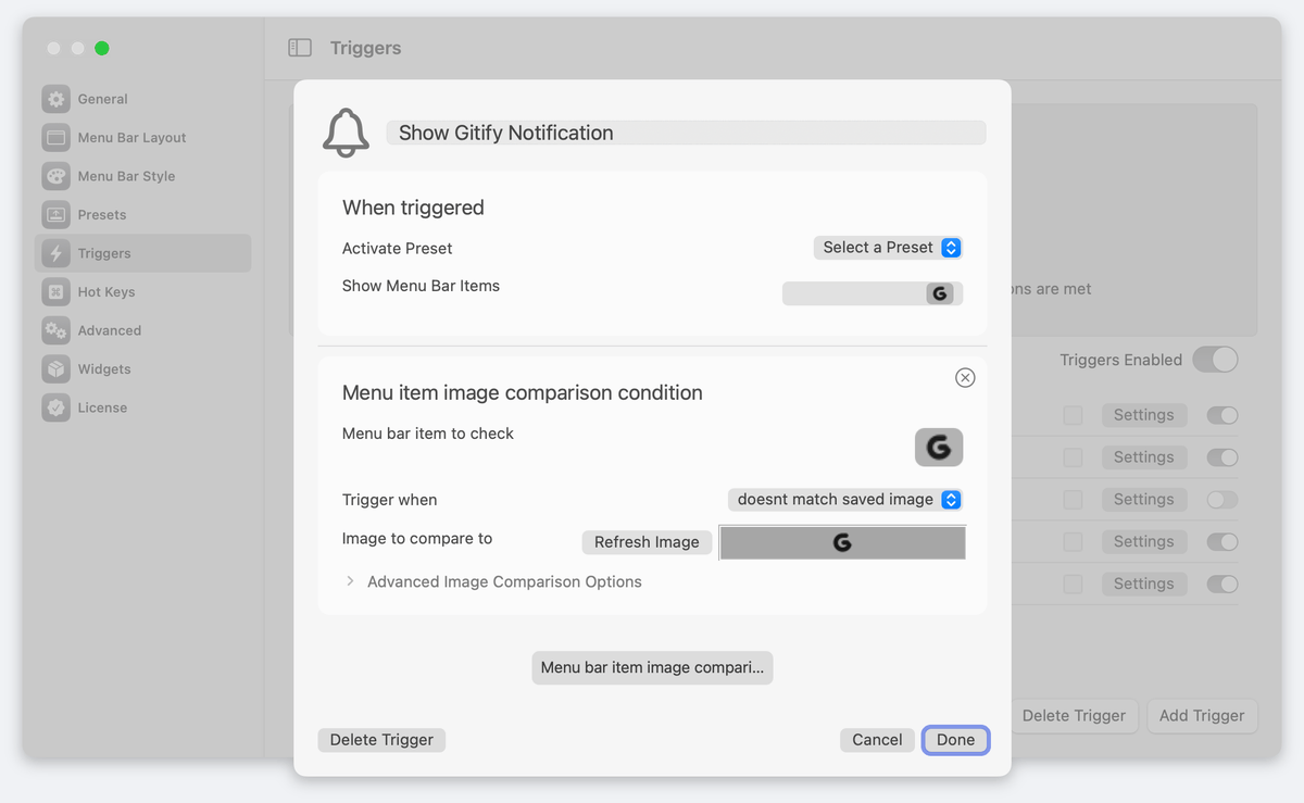 31mskz10's tweet image. GitHubの通知をメニューバーで知らせてくれるアプリ「Gitify」。
BartenderのTrigger機能を使って、アイコンの色が緑色（通知あり）になったときだけメニューバーに表示するようにしています。

gitify.io
#Gitify #GitHub #Bartender #macapp