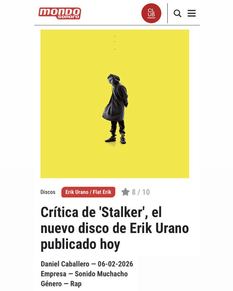 danicaballerou's tweet photo. 📡 Erik Urano continúa irradiando vanguardia al planeta rap español

En “Stalker” la única brújula es la desorientación, asume la duda como parte de un camino vital que nunca acaba y avanza entre lo efímero y lo invisible.

Mi crítica de su 5º álbum ya disponible en @mondo_sonoro https://t.co/KKQTA8q7OI