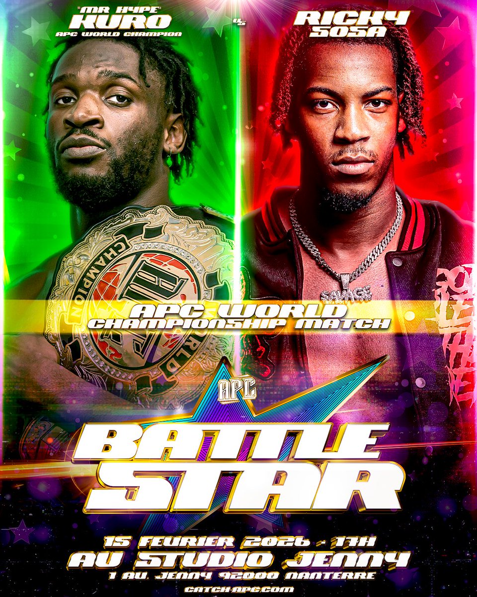 💫𝐁𝐀𝐓𝐓𝐋𝐄𝐒𝐓𝐀𝐑💫
📆Dimanche 15 février – 17h 
📍Studio Jenny – 1, avenue Jenny, 92000 Nanterre 

🔫🧩 BANG BANG 🆚 DOOM 🧩🔫 

Le match que le monde entier attend… 

À la fin de Révolution, <a href="/Kurothekidd/">“𝐌𝐑 𝐇𝐘𝐏𝐄” KURO</a>  a décidé de challenger <a href="/rickysosa508/">Ricky Sosa</a>  . 

Mr. Hype défendra donc