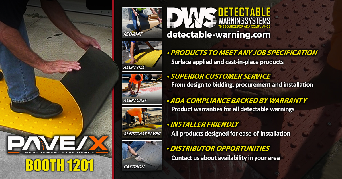 detectable_warn's tweet photo. We will be showcasing our ADA compliant detectable warnings at #PAVEX, including RediMat, a surface applied product that can be installed on both asphalt and concrete. See our complete offerings at Booth 1201 or visit the DWS site: https://t.co/79vUhwbuQP #PAVEX26 #PAVEX2026 https://t.co/gVTzh9n1eH