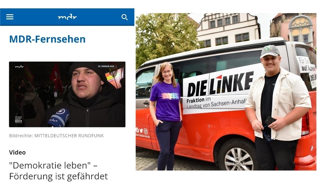 Der vom MDR interviewte Demonstrant, der gegen die Kürzung der Fördergelder für das Projekt "Demokratie leben" demonstriert, ist bei den Linken. #OerrBlog