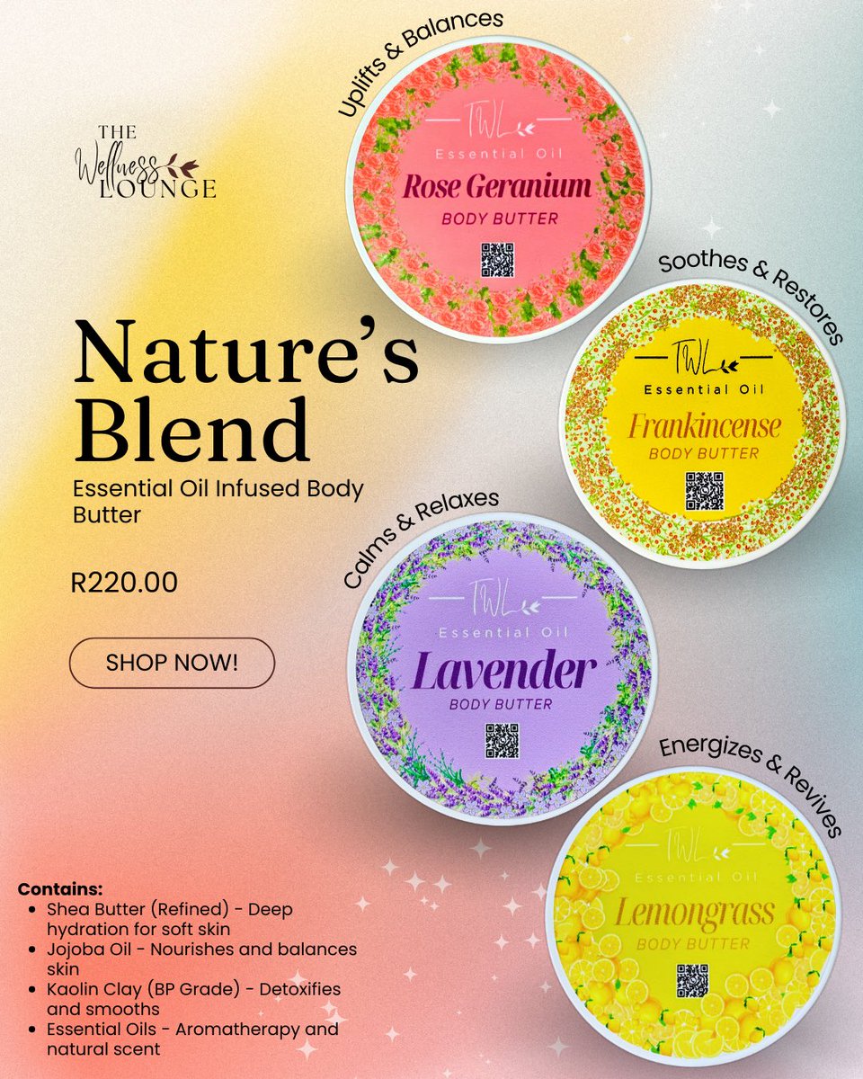 TWellnessLounge's tweet photo. Your skin deserves this 💛
 
Pure ingredients. Beautiful scents. All-day softness. 

WhatsApp Us: 072 602 4043
Email Us: orders@thewellnesslounge.co.za

#NaturalSkincare #BodyButter #SelfCareSunday #SkinHealth #CleanBeauty https://t.co/qYUHRAm3x5