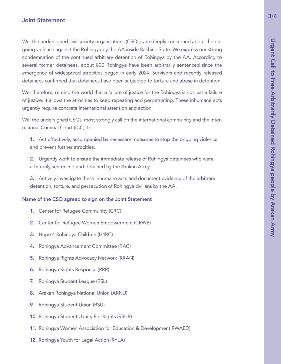 RYEN_ORG's tweet photo. RYEN has signed a joint statement urgently calling for the immediate release of Rohingya people arbitrarily detained by the Arakan Army.

Continued violence, torture, and mass detention in Rakhine State must stop.

#rohibgya #Arkanarmy_genocide https://t.co/WD3c6lmTSd