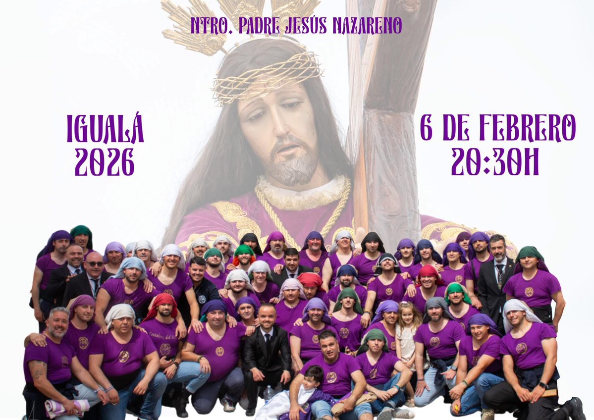 Hoy 6 de febrero de 2026, a las 20:30 horas, tendrá lugar la Igualá del paso de Nuestro Padre Jesús Nazareno.

Se ruega asistir con calzado de salida.

Fecha: 6 de febrero de 2026
Hora: 20:30 h
Lugar: Casa Hermandad

#nazarenoyesperanza💜⚓️💚