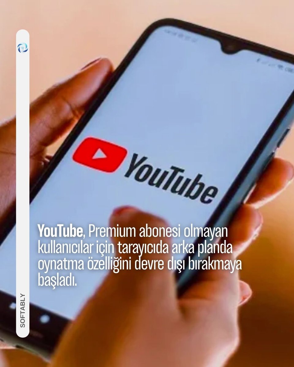 SoftablyTR's tweet photo. YouTube, tarayıcı üzerinden yapılan kullanımlarda arka planda oynatma özelliğini, Premium aboneliği bulunmayan kullanıcılar için devre dışı bırakmaya başladı.