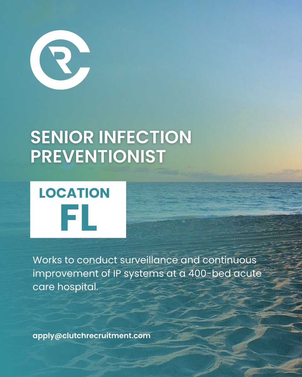 ClutchREC's tweet photo. If you can translate data into action—NHSN reporting, HAI reduction work, frontline collaboration—this Florida role is worth a look.☀️ (SSI experience is a plus.)

https://t.co/3IxhW5lZ8x
#Clutchrecruitment #infectionprevention #newjob #FLjobs #infectionpreventionjob https://t.co/i7EwX5N4VQ