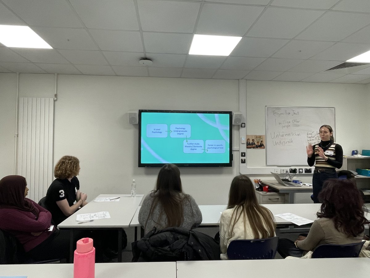 A Level Psychology students recently welcomed a guest speaker in partnership with Mind, who delivered an engaging session on careers in psychology and mental health.
 
The visit provided valuable insight & inspiration for students considering future study or careers in psychology Image