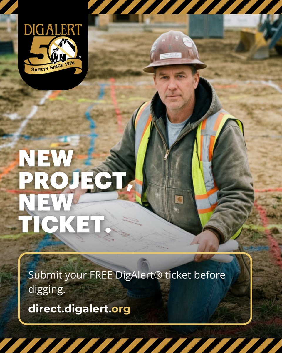 New projects require new utility markings.

Never reuse markings unless you’re renewing a ticket for the same project.

Submit your FREE DigAlert® ticket or  renew if your project will continue past 28 calendar days: direct.digalert.org 

#contractorsafety #jobsiteplanning