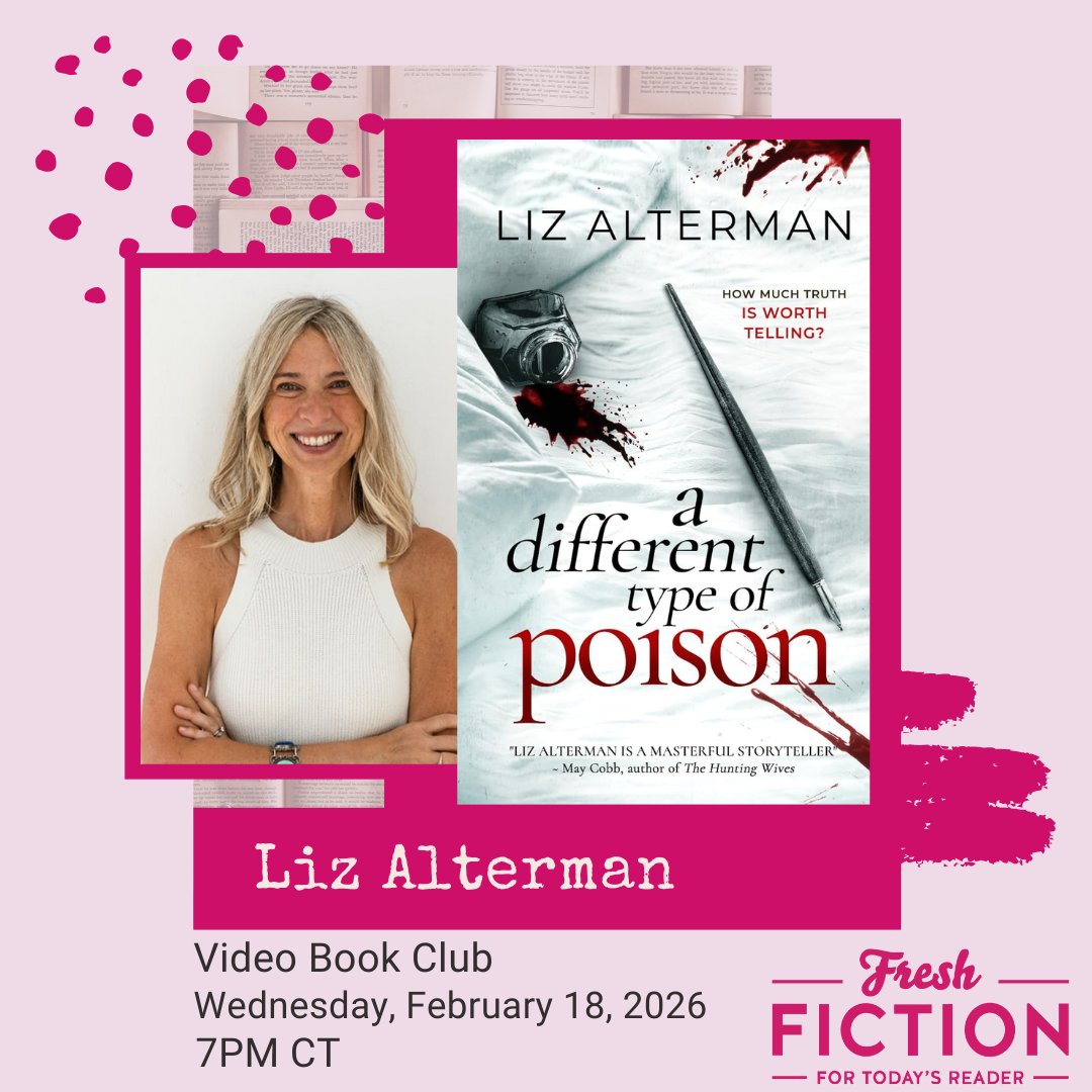 LizAlterman's tweet photo. Attend a book club without leaving the house! Join me and @FFbchat  as we talk about A Different Type of Poison (available in KU) Wed. Feb. 18 at 7 p.m. CT. My interview begins at 7:30 p.m. Q&amp;A follows. Free to attend. Register here:  https://t.co/VMwEEdvZ5I https://t.co/rN3VBHgB8i