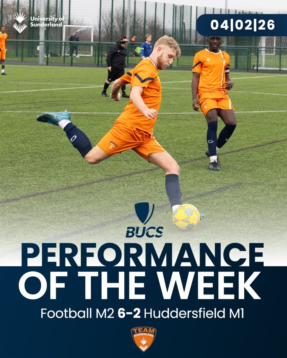 BUCS Wednesday | Performance of the Week

Congratulations to Football M2 who have been awarded Performance of the Week for their dominant 6-2 win over Huddersfield M1 ⚽️

A great result and well deserved award 👏

#WeAreSun #Belong