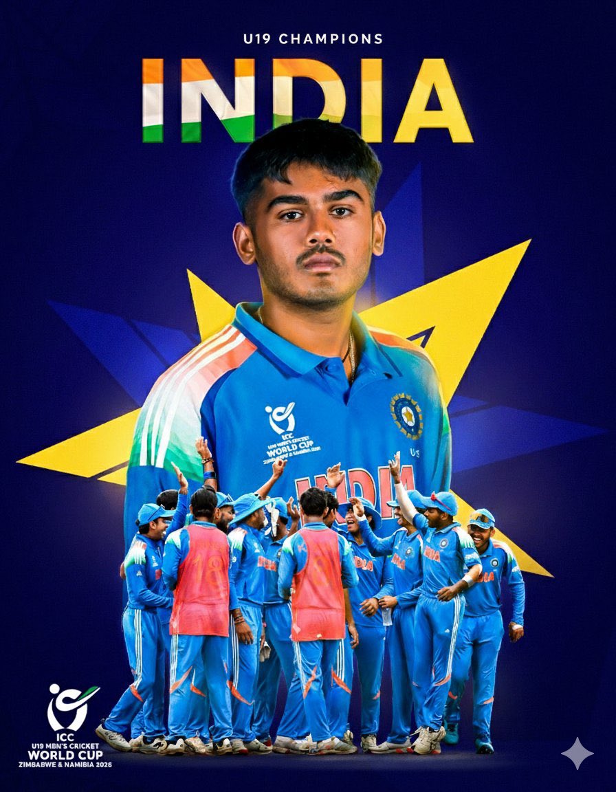 _guywithflaws's tweet photo. Champions again🏆 These young guns are now world champions! 🔥 India lifts the U19 WC 2026 and the next generation announces itself to the world 💪
#FutureStars #U19WorldCup #U19WorldCup2026 #AyushMhatre https://t.co/RVtR6kPw5a