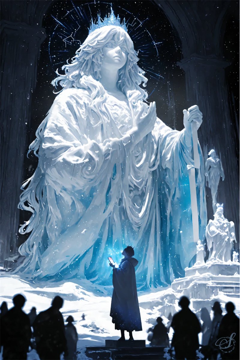 煉華さん、プロンプトお借りして神秘的な雪像ができました