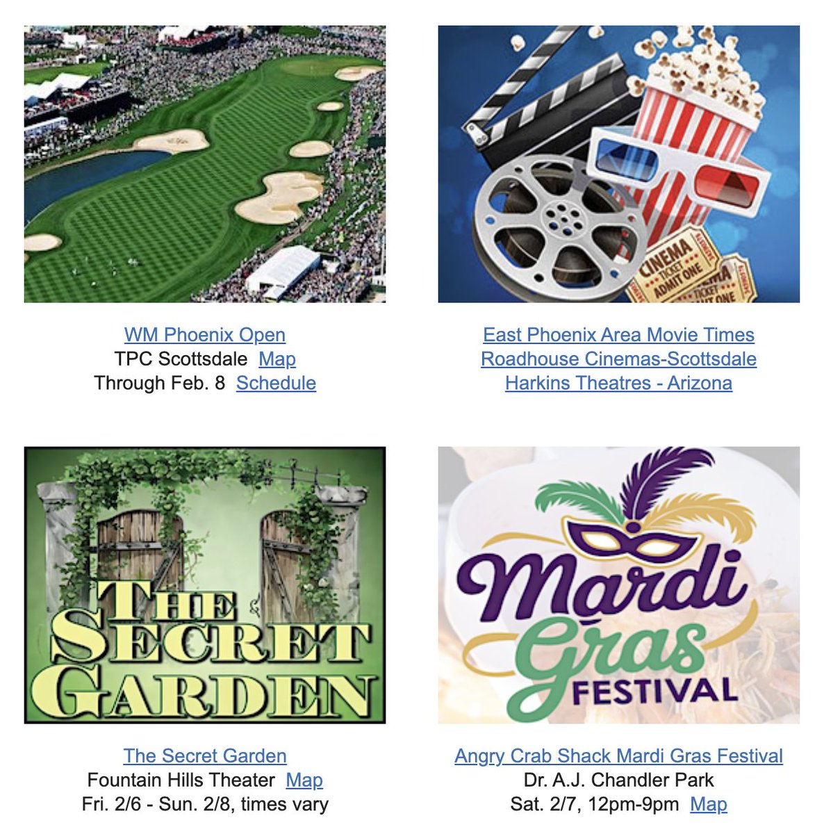 KirkpatrickTeam's tweet photo. 🎶Must See February Events🏈 for February February 05-11 in the East Phoenix Region https://t.co/BblLNudikY https://t.co/7Wskh96hRi