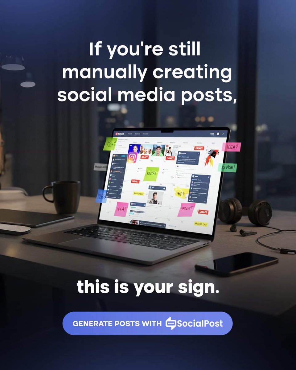 SocialPostAI's tweet photo. If your “content calendar” is just sticky notes, it’s time for a smarter system. 💡 SocialPost generates and schedules your posts in minutes so you can stop chasing deadlines and start seeing results. This is your sign to automate. #SocialPostAI https://t.co/tPQGULb4Jq